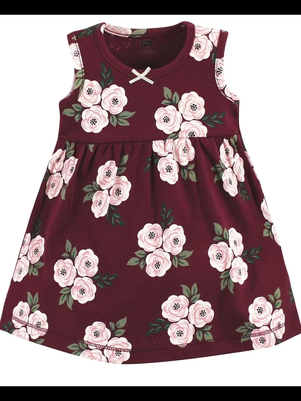Girls Pink Cardigan & Burgundy Floral Dress Set